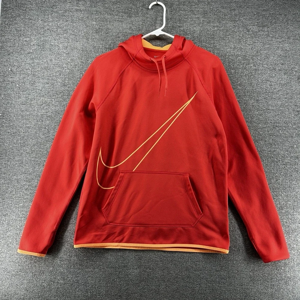Nike Dri Fit Hoodie Women Medium Pullover Orange Fleece Activewear Thumb Hole